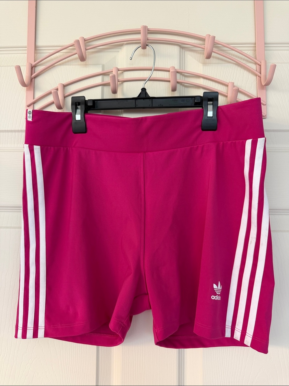 adidas Women's Fuchsia Athletic Shorts with White Side Stripes